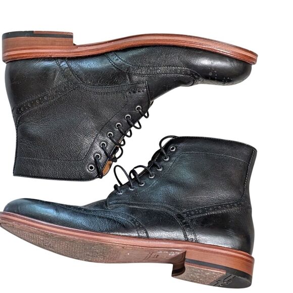 Gordon Rush black cow leather lace up wing tip ankle boot chelsea men's 9 - Picture 10 of 11